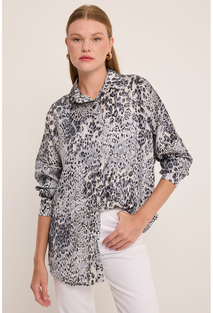 3985 Oversize Saten Gömlek