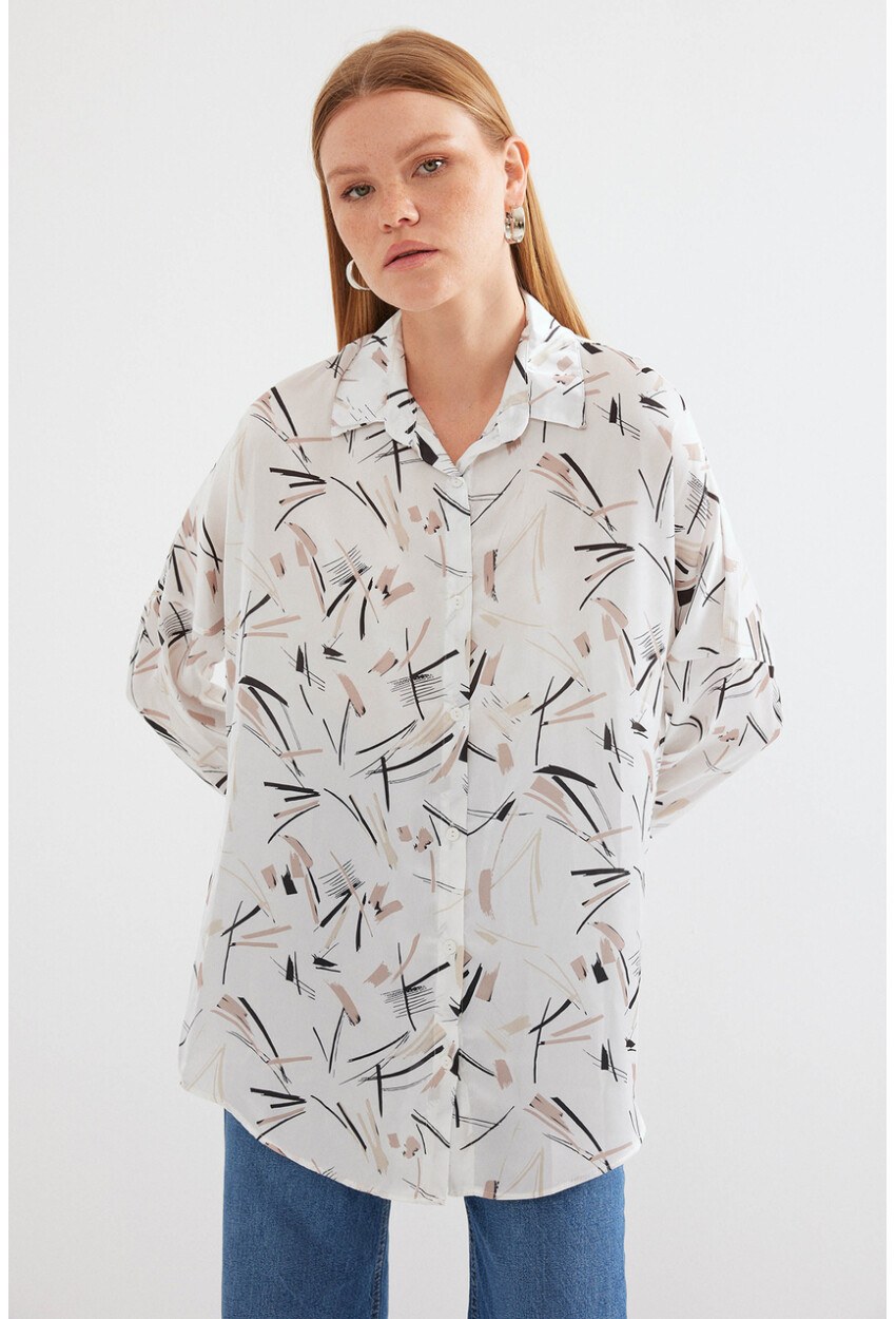 3985 Oversize Saten Gömlek