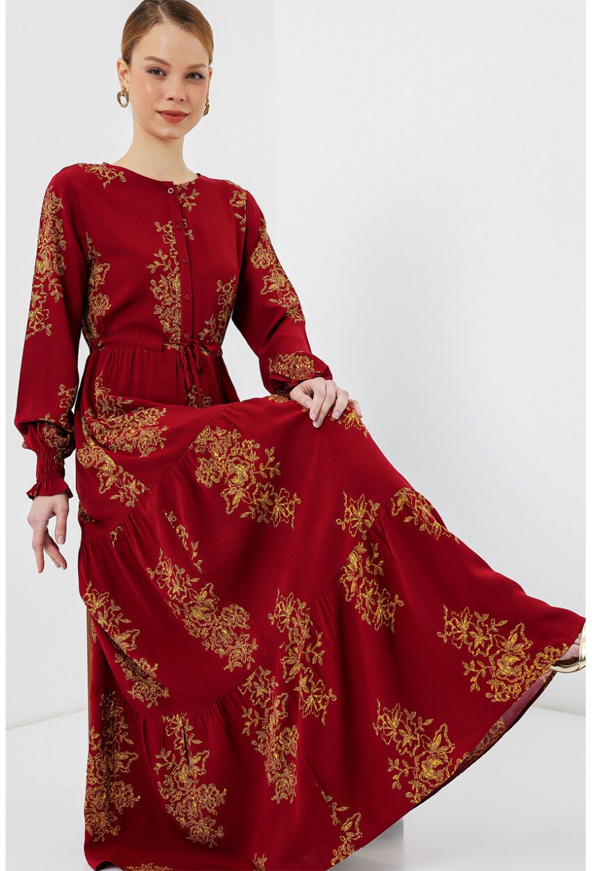 2145 Desenli Tesettür Elbise