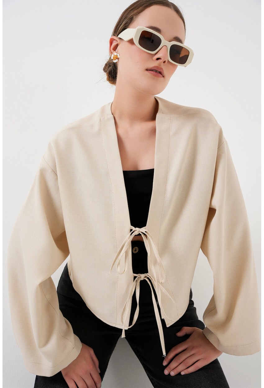 Önü Bağlamalı Keten Kimono 960