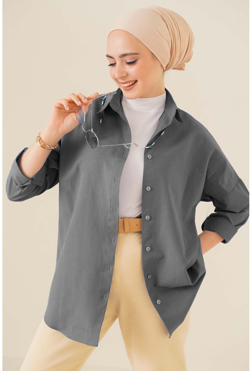 103901 Oversize Basic Tesettür Gömlek