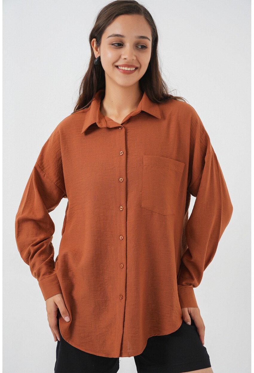 20153 Tek Cepli Oversize Keten Gömlek