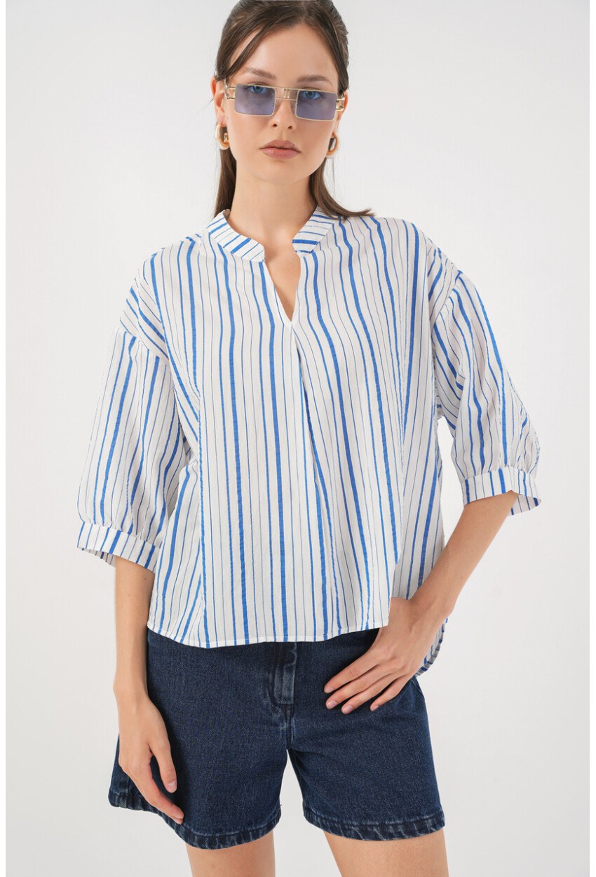 Kadın Çizgili Oversize Bluz 967