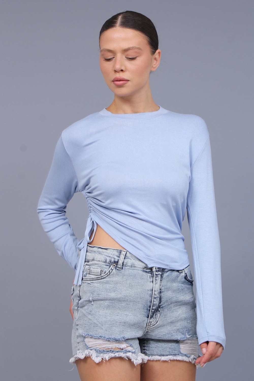 Yanı Büzgülü Model Kumaş Buluz