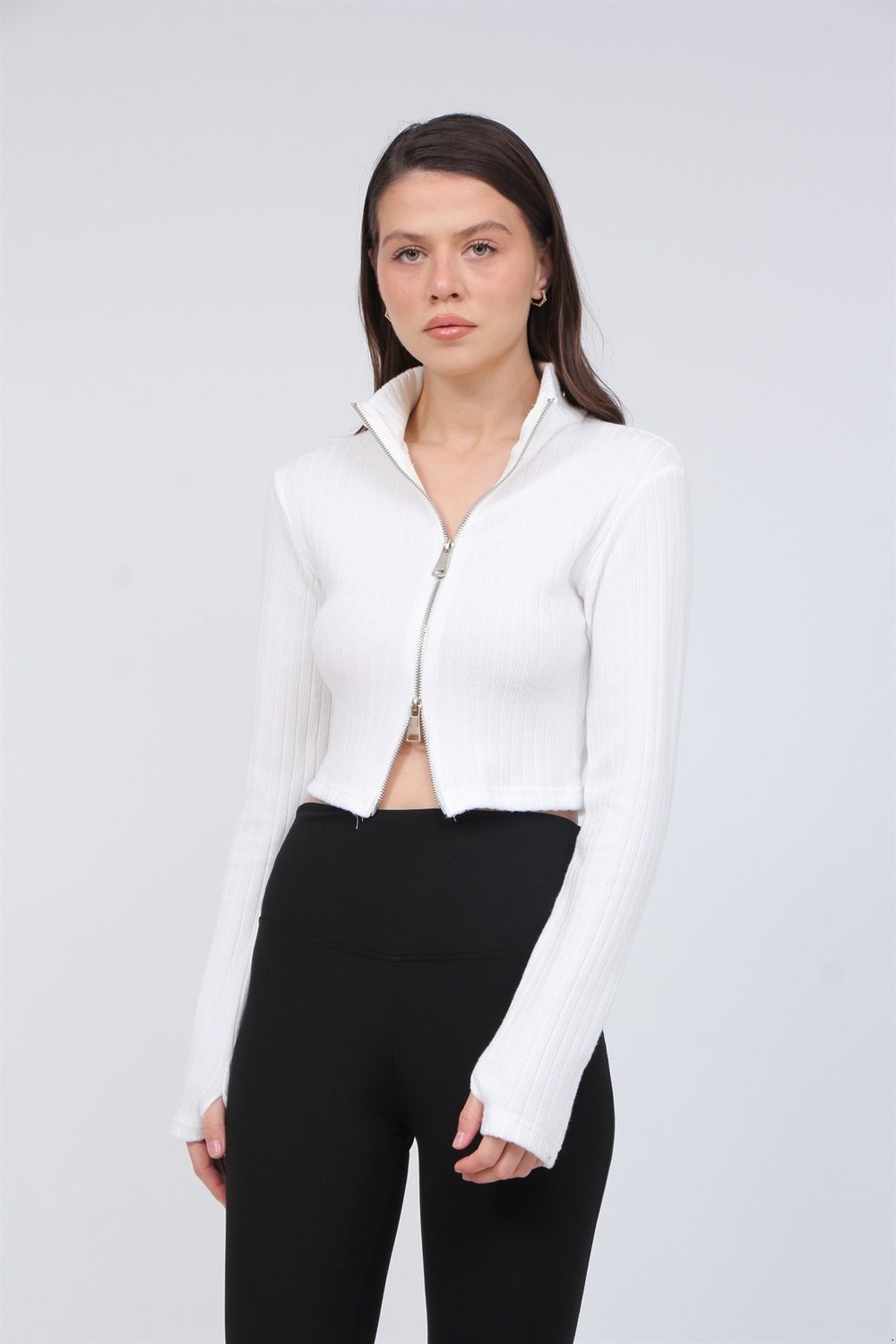 Fermuarlı Crop Hırka