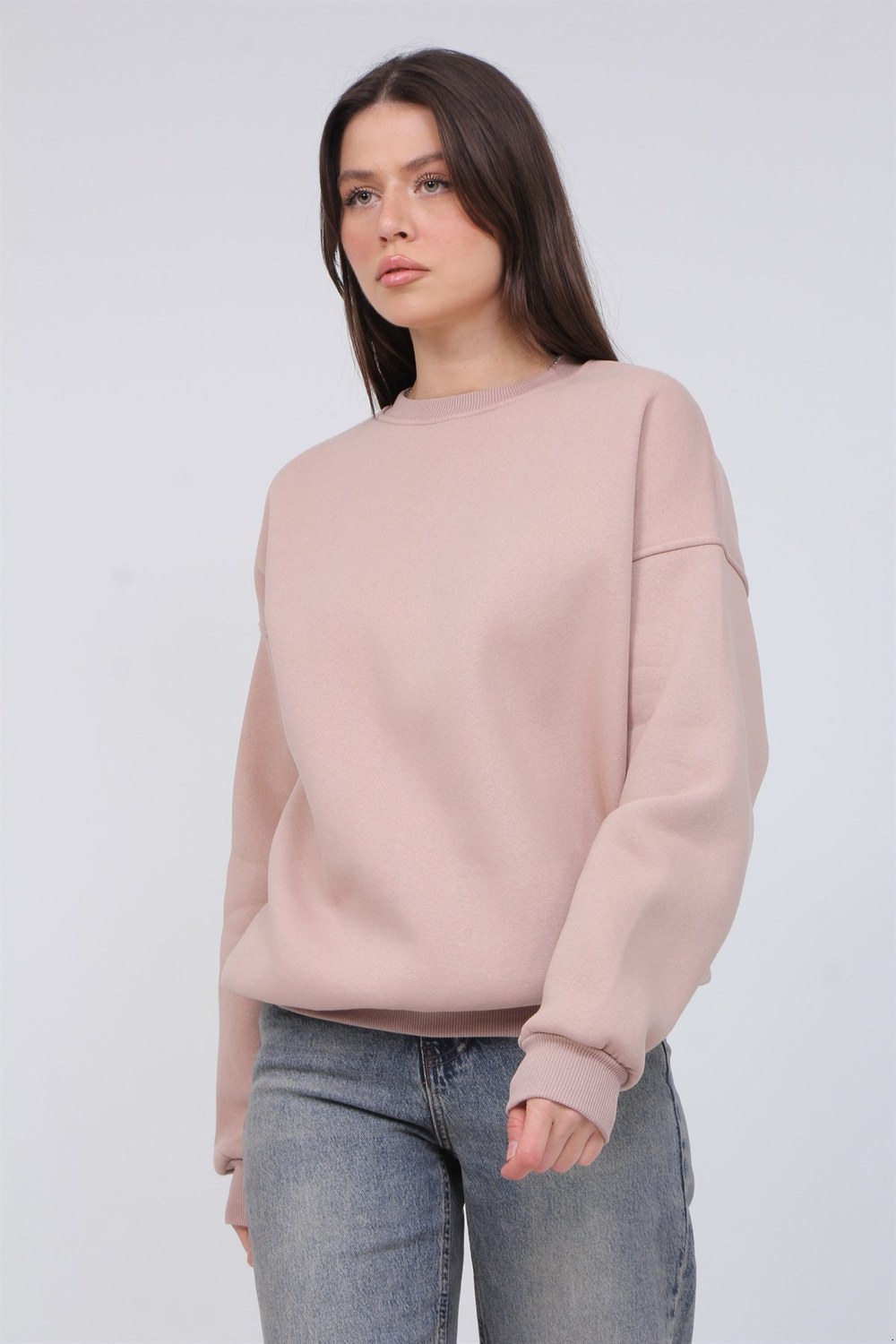 Bisiklet Yaka 3 İplik Şardonlu Sweat