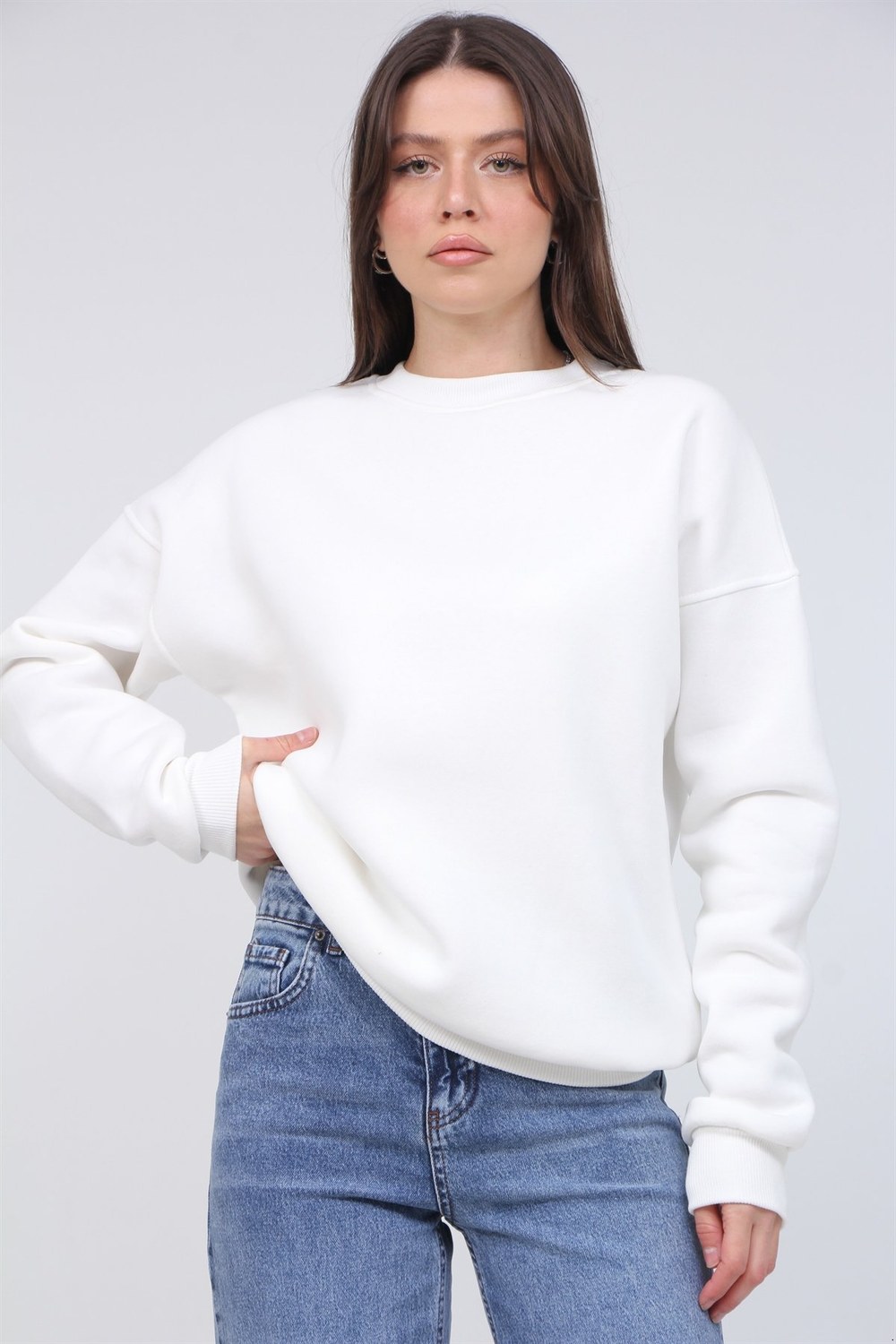 Bisiklet Yaka 3 İplik Şardonlu Sweat