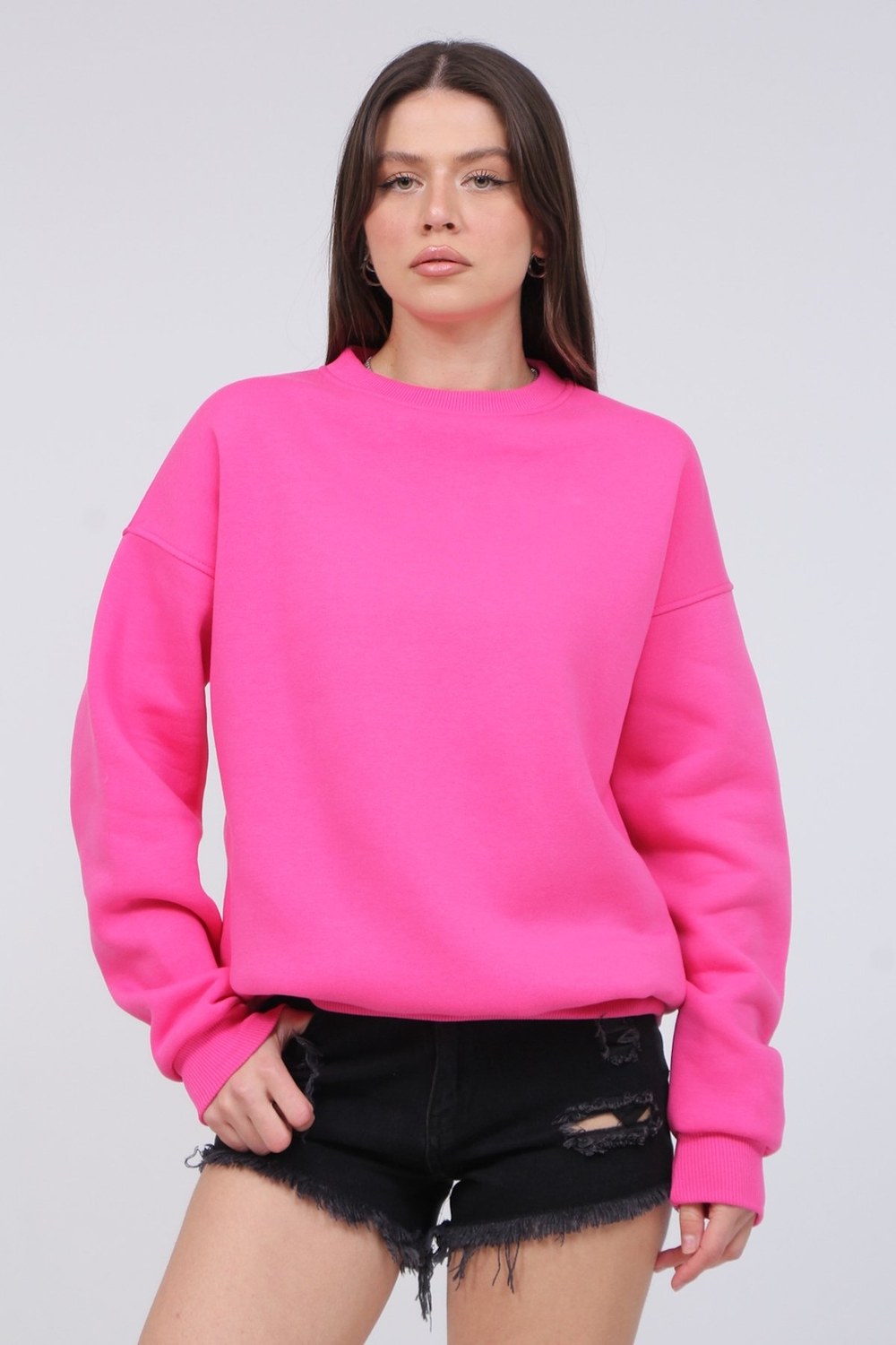 Bisiklet Yaka 3 İplik Şardonlu Sweat