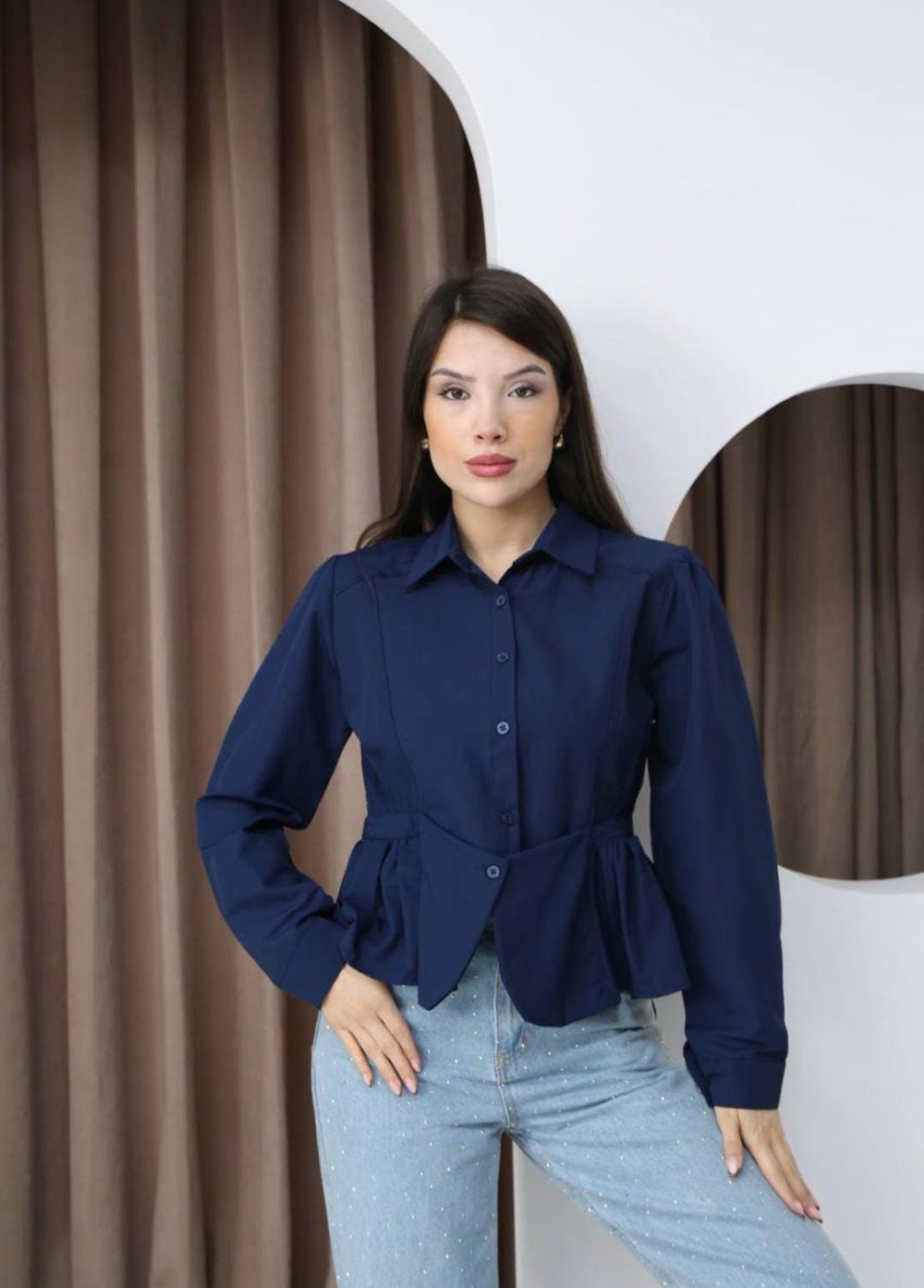 Etek Uçu Fır Fırlı Poplin Kısa Gömlek