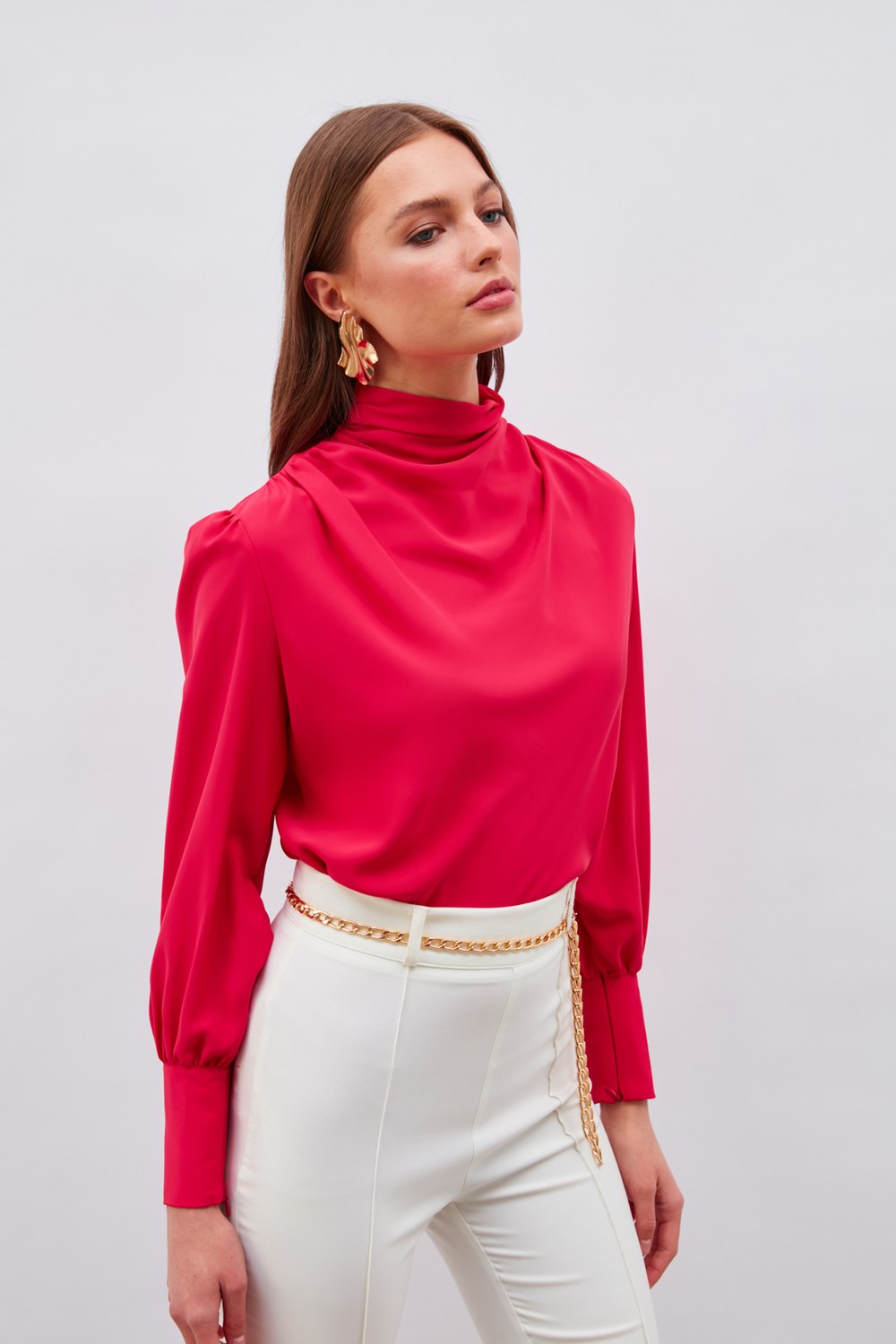 Drape Detaylı Bluz - Mercan