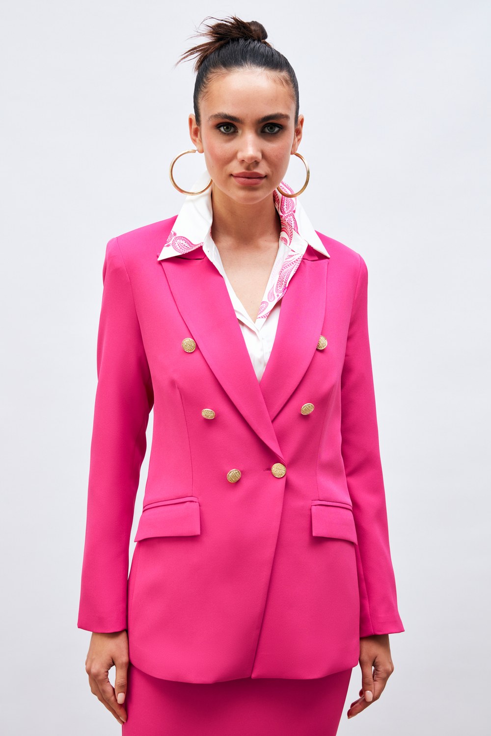 Düğmeli Blazer Ceket - Fuşya