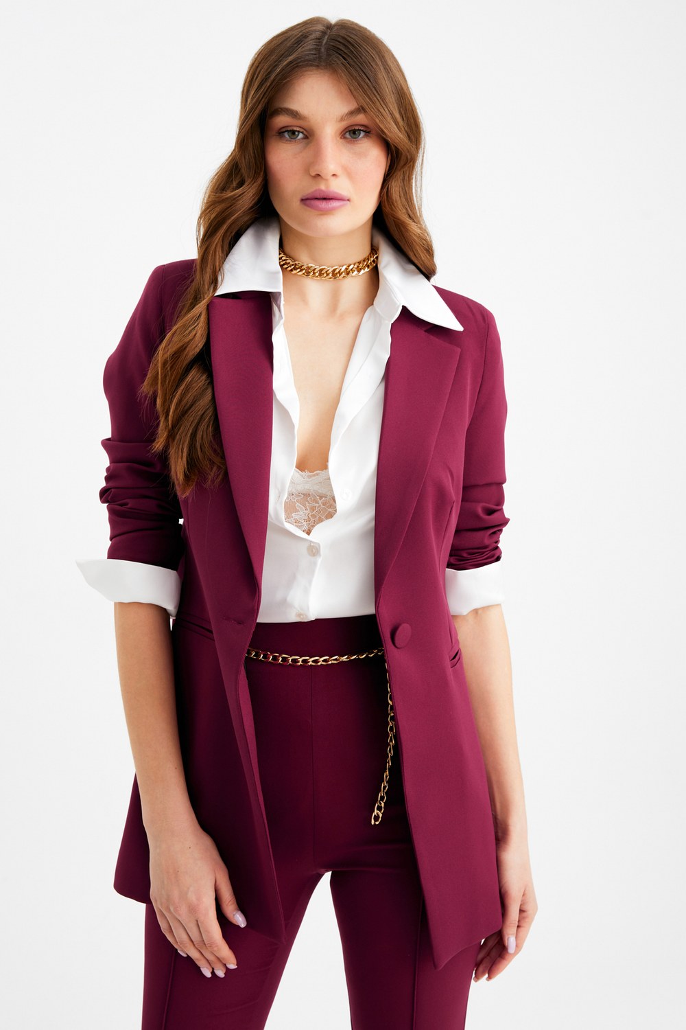 Mono Yaka Klasik Ceket - Bordo