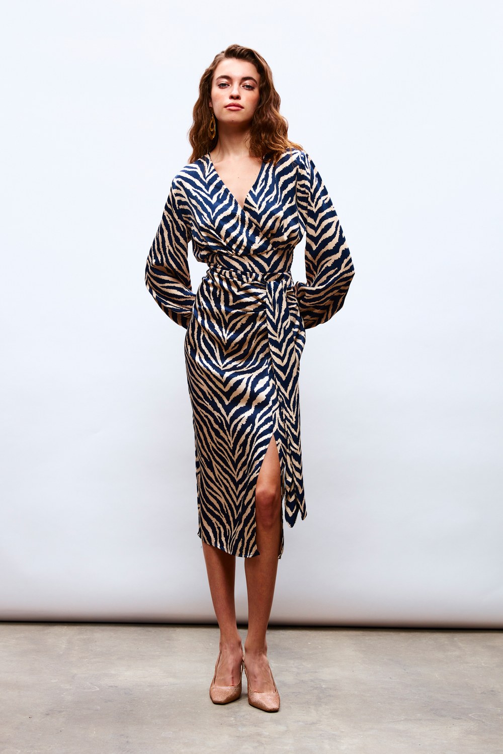 Zebra Desenli Saten Etek - Lacivert