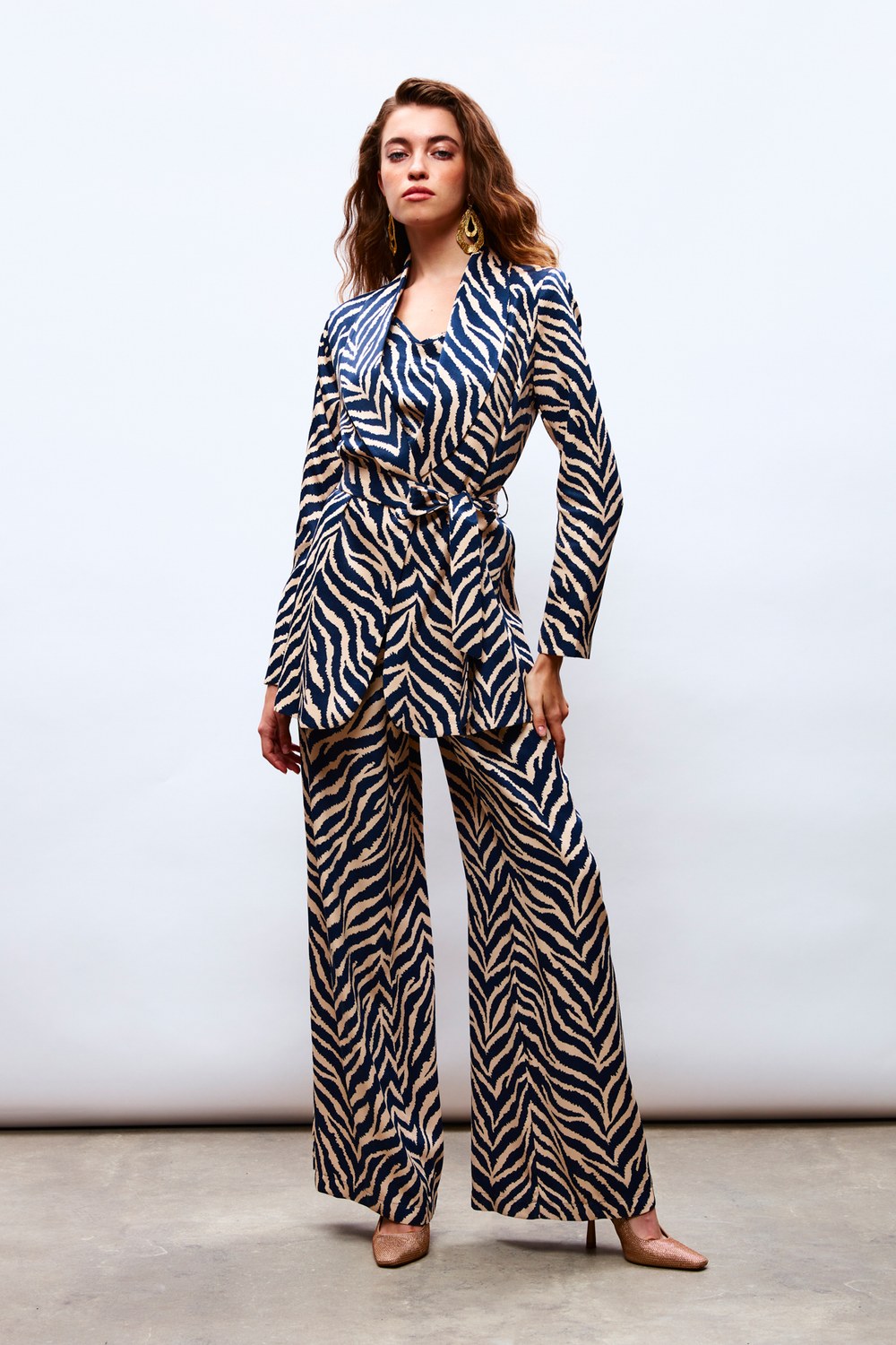 Zebra Desenli Saten Pantolon - Lacivert