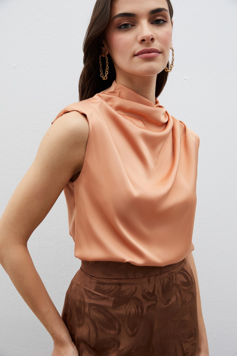 Drape Detaylı Kolsuz Bluz - Somon