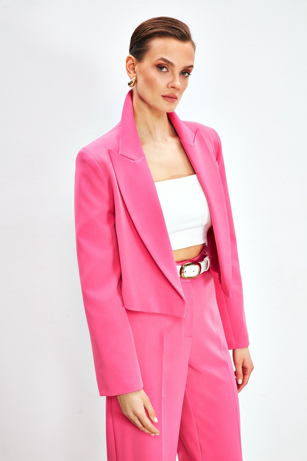 Şal Yaka Kısa Ceket - Pembe