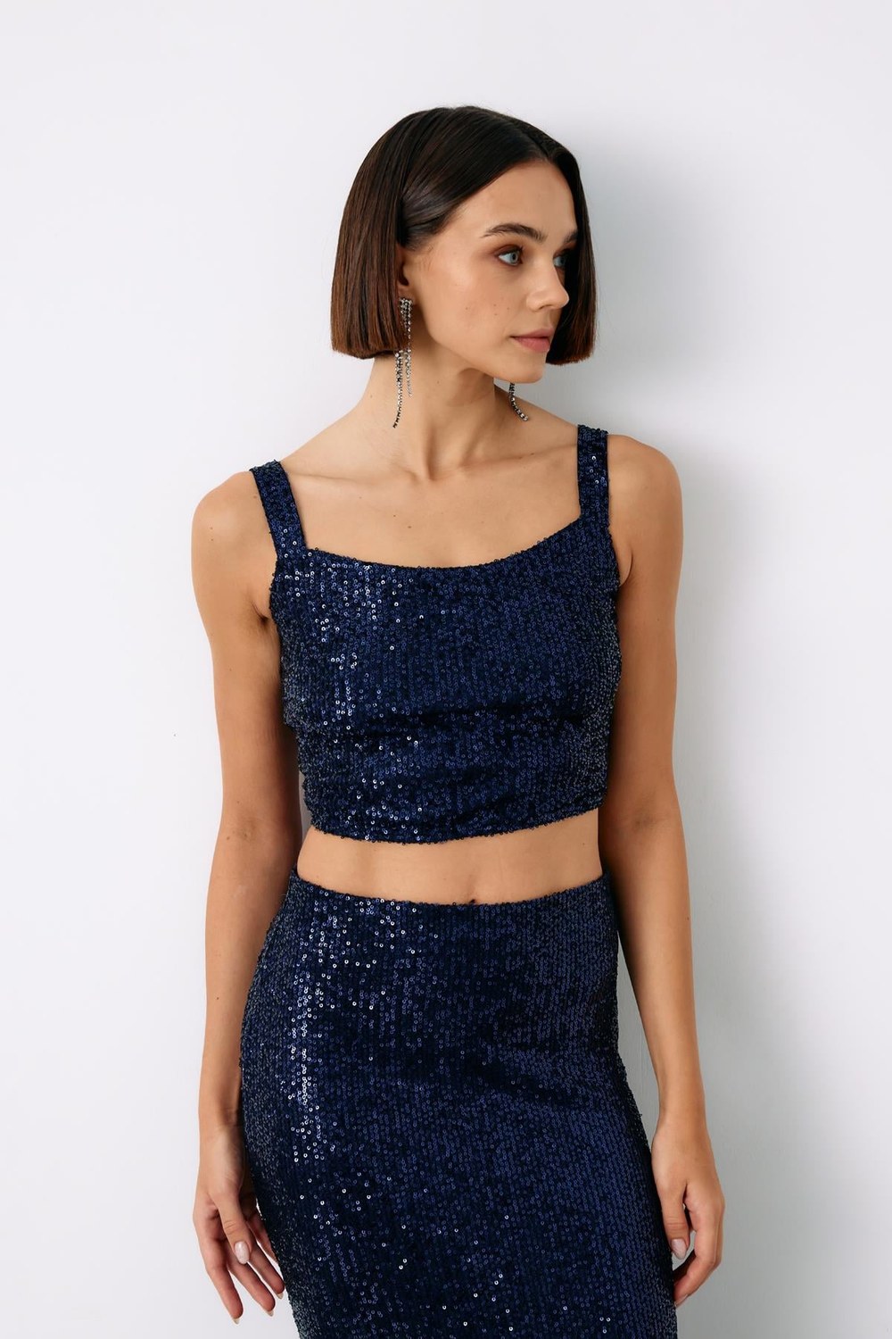 Payetli Crop Bluz - Lacivert
