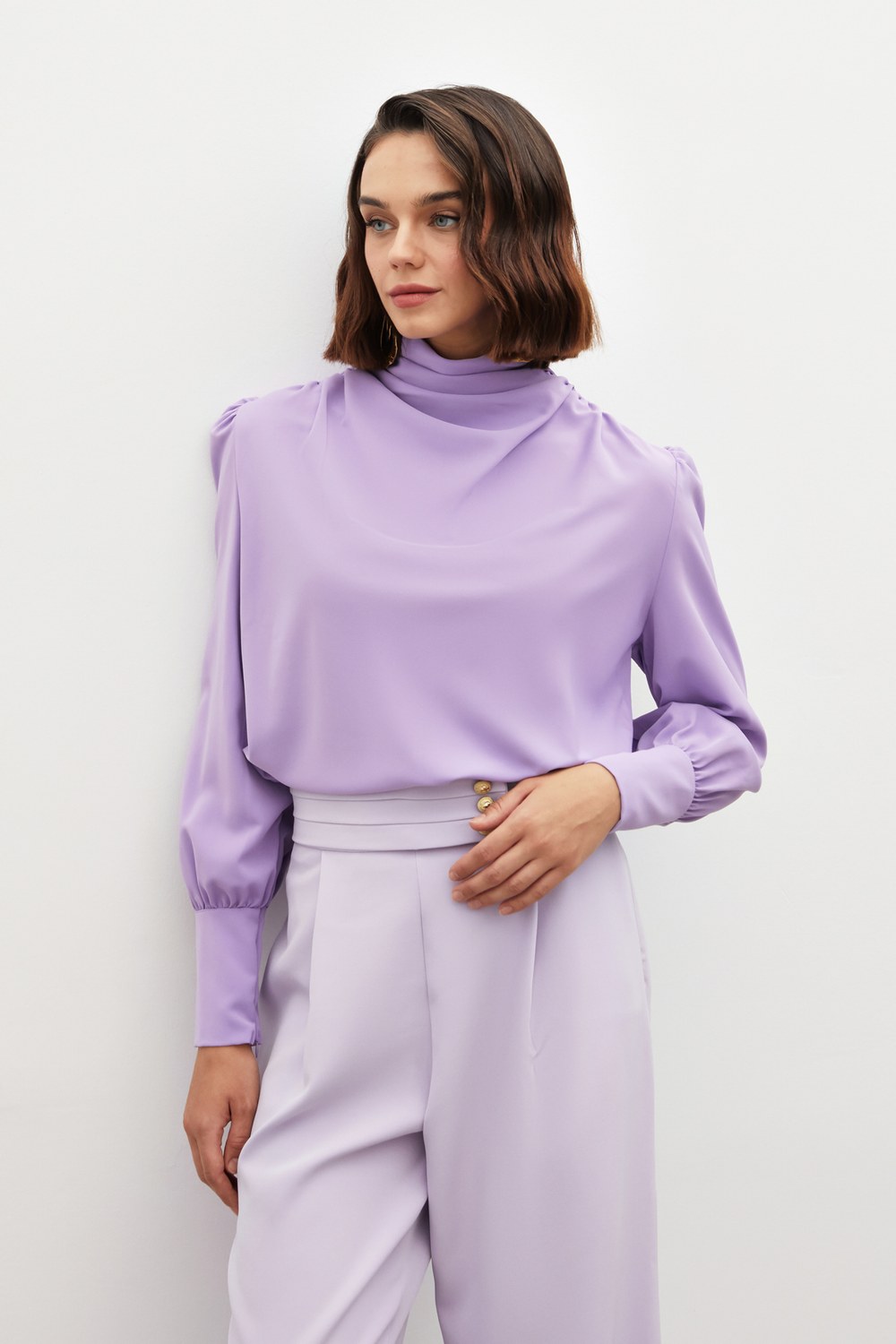 Drape Detaylı Bluz - Lila