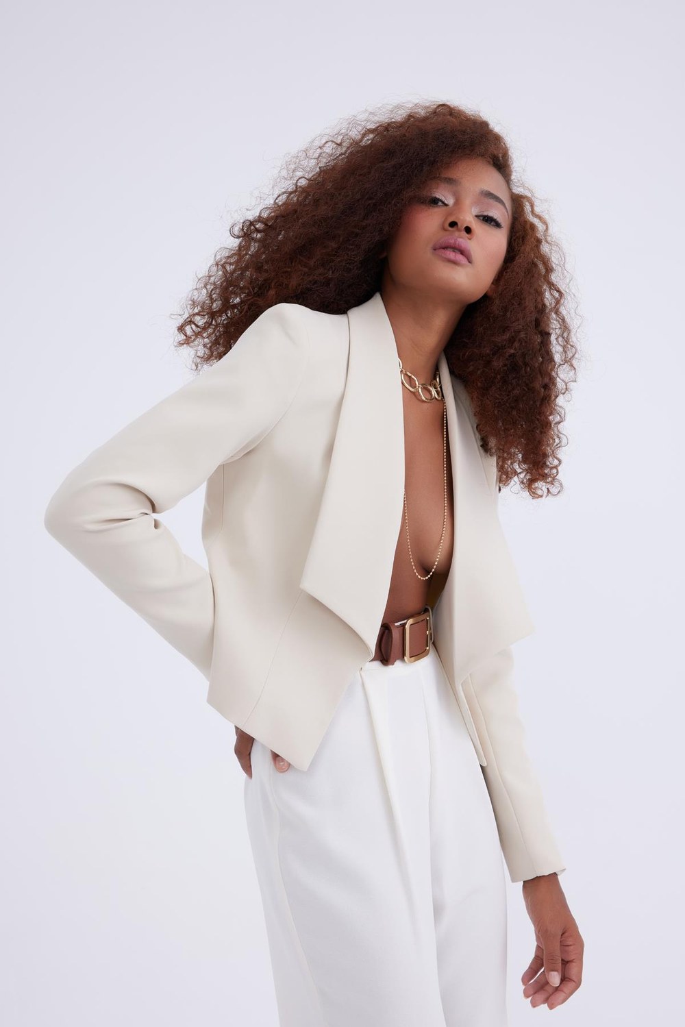 Şal Yaka Blazer Crop Ceket - Bej
