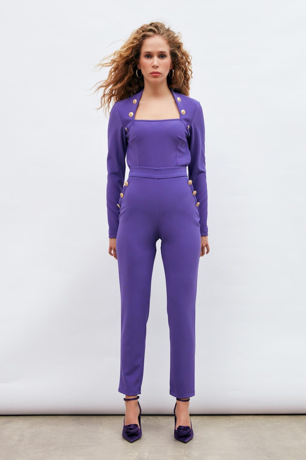 Düğme Detaylı Pantolon - Mor