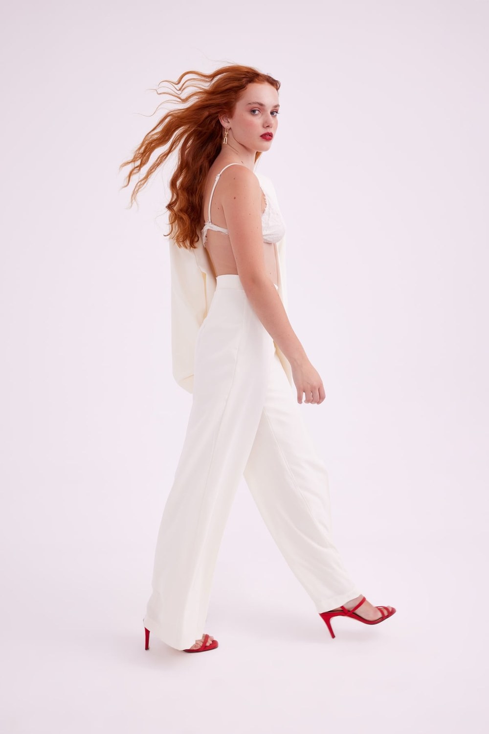 Wide Leg Krep Pantolon - Krem
