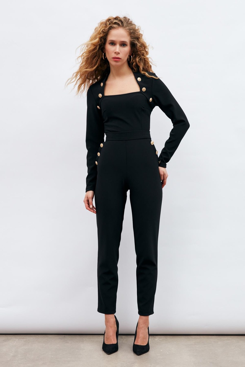 Düğme Detaylı Pantolon - Siyah