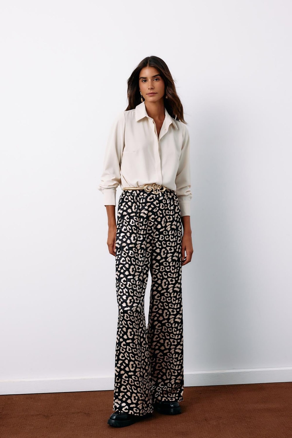 Yüksek Bel Leopar Pantolon - Siyah
