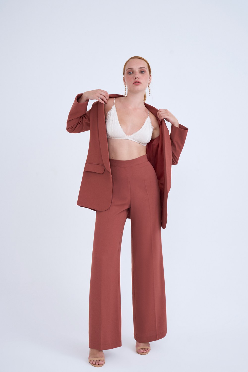 Wide Leg Krep Pantolon - Soğan Kabuğu
