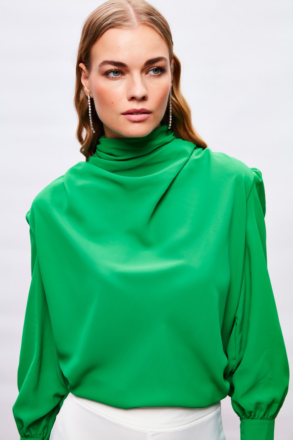Drape Detaylı Bluz - Yeşil