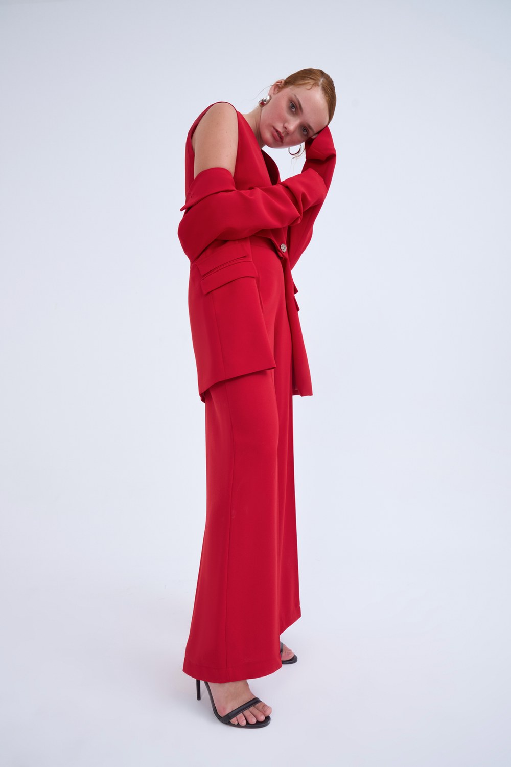 Wide Leg Krep Pantolon - Kırmızı