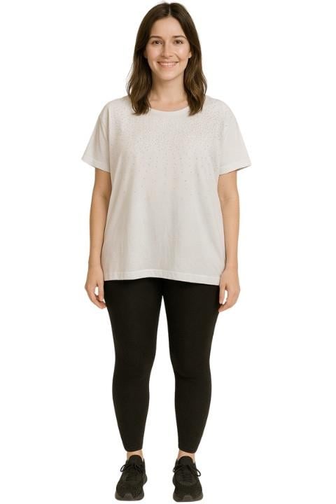 Taşlı Kadın T-Shirt-Beyaz