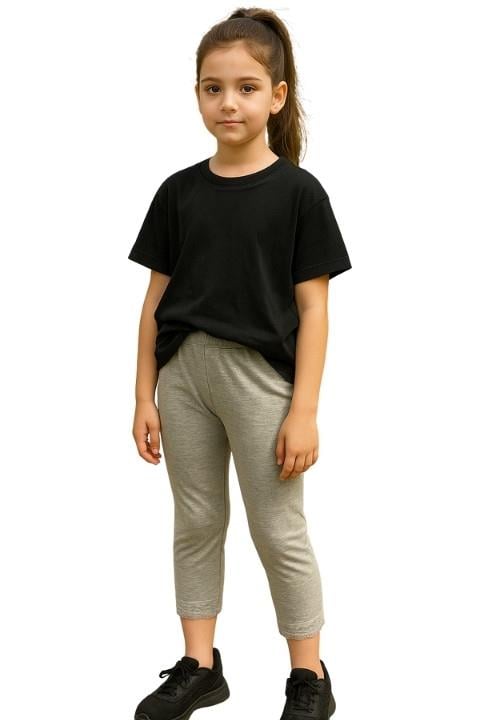 Kız Çocuk Dantelli Paça Pijama Altı - Gri