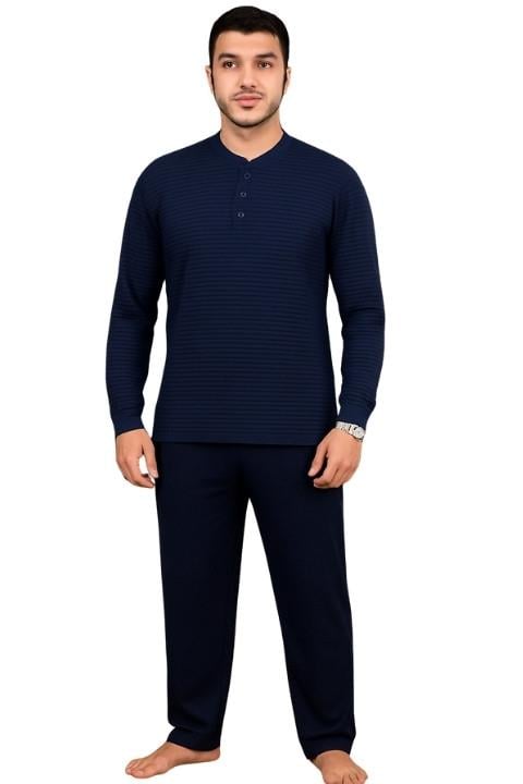 Erkek Raporlu Kumaş 3 Düğmeli Pijama Takımı