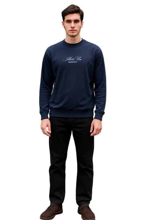 Şardonlu 0 Yaka Sweatshirt-Lacivert