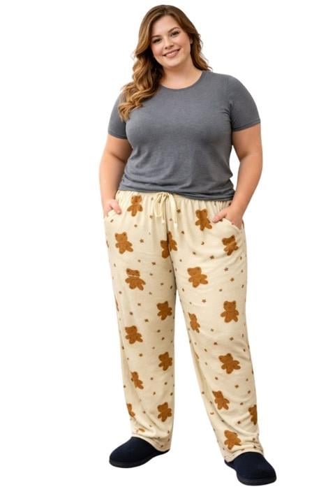 Kadın Battal Ayıcıklı Süet Pijama Altı - Sarı