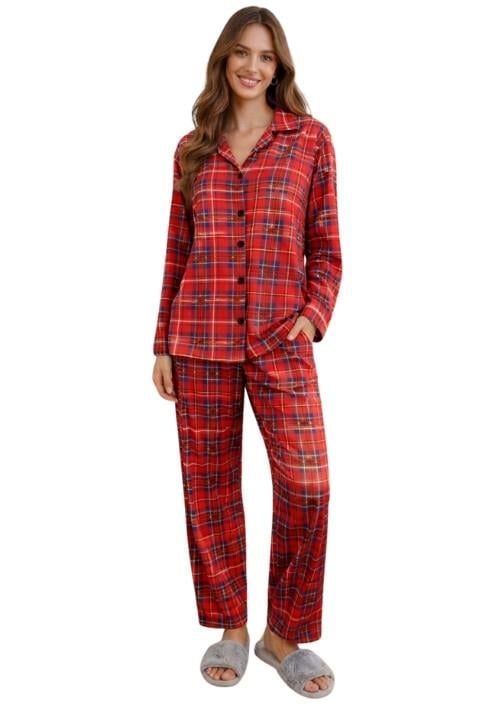 Kadın Kareli Pijama Takımı - Kırmızı