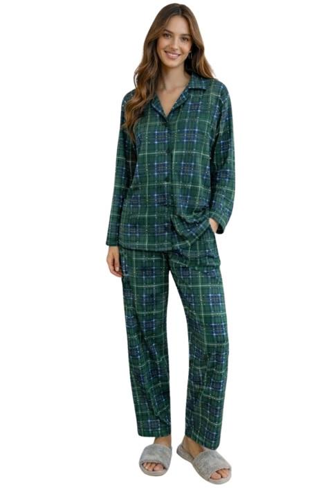 Kadın Kareli Pijama Takımı - Yeşil