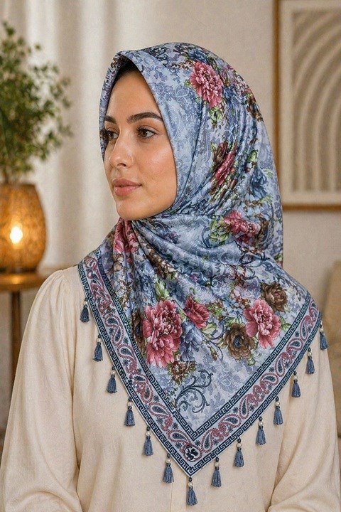 İncili Desenli Yazma Eşarp