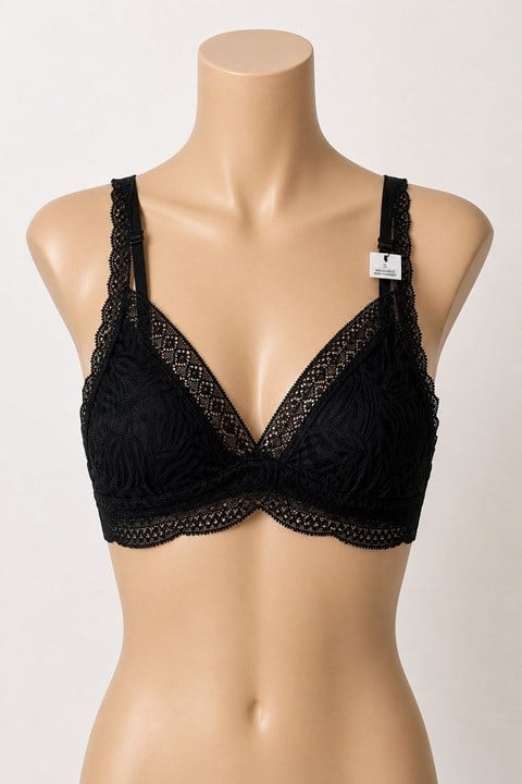 Tüllü Dantelli Desteksiz Bralet - Siyah