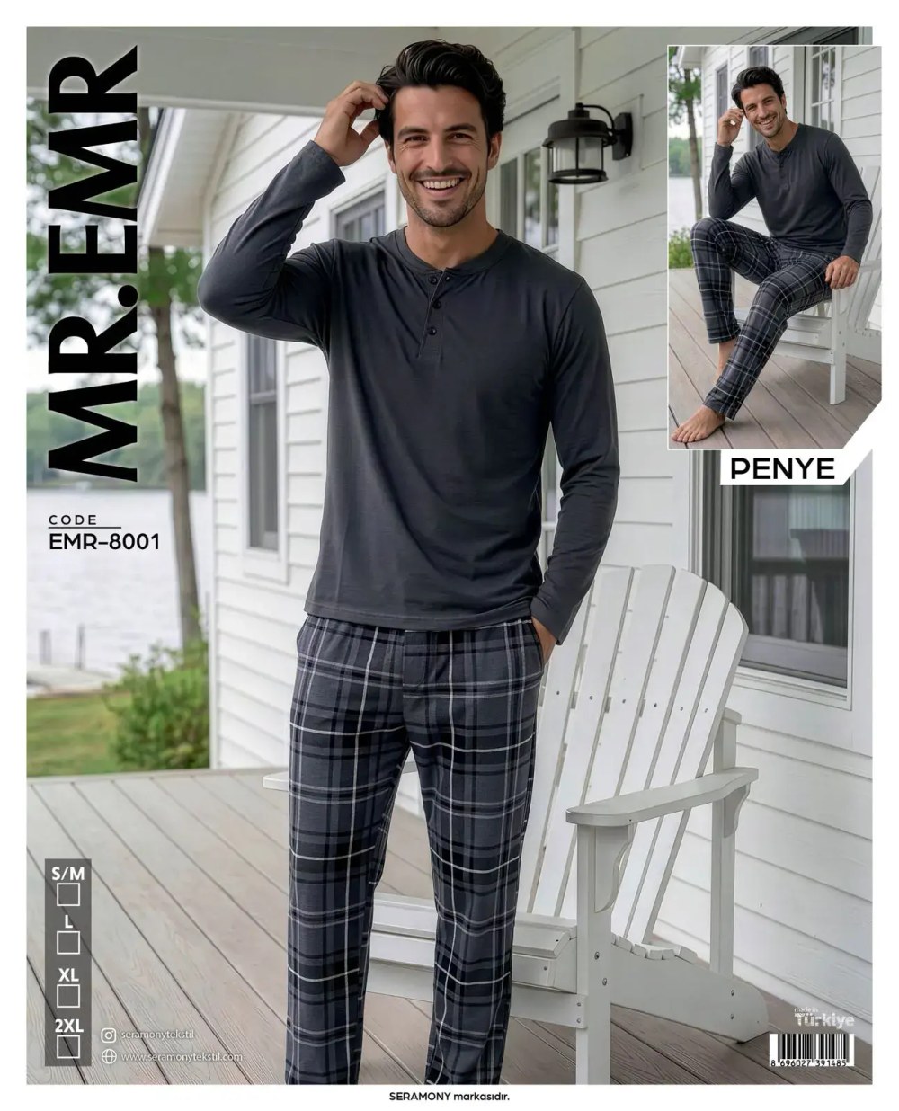 Mr-Emr 8001 (m-L-Xl-Xxl) Penye Uzun Kollu Erkek Pijama Takımı 4'lü