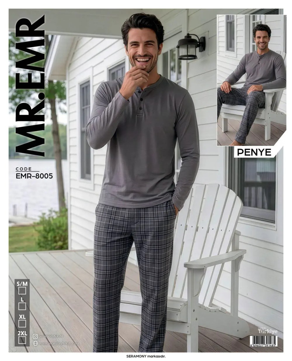 Mr-Emr 8005 (m-L-Xl-Xxl) Penye Uzun Kollu Erkek Pijama Takımı 4'lü