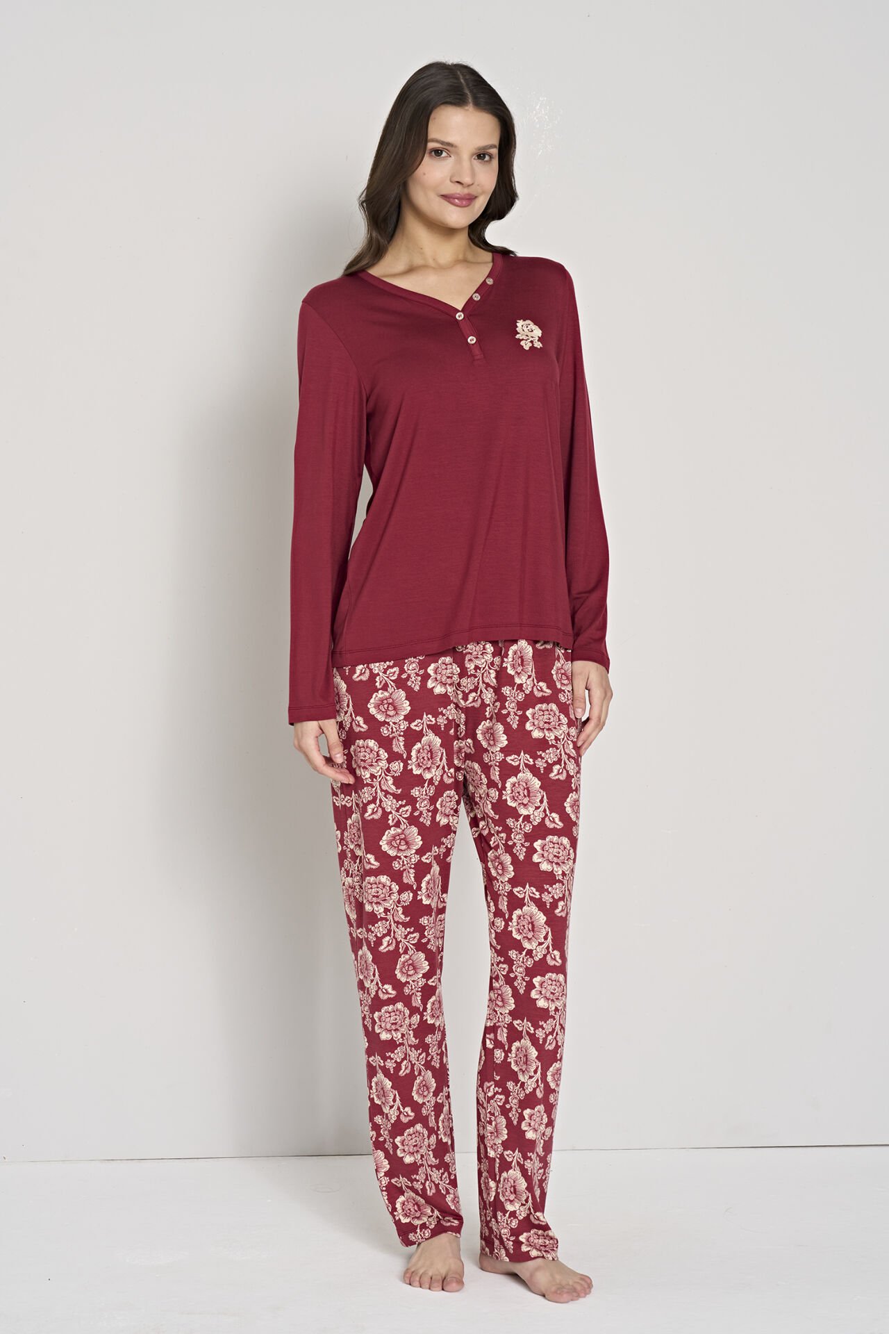 Pijadore 1904 (m-L-Xl-Xxl) Uzun Kollu Bayan Pijama Takım 4'lü