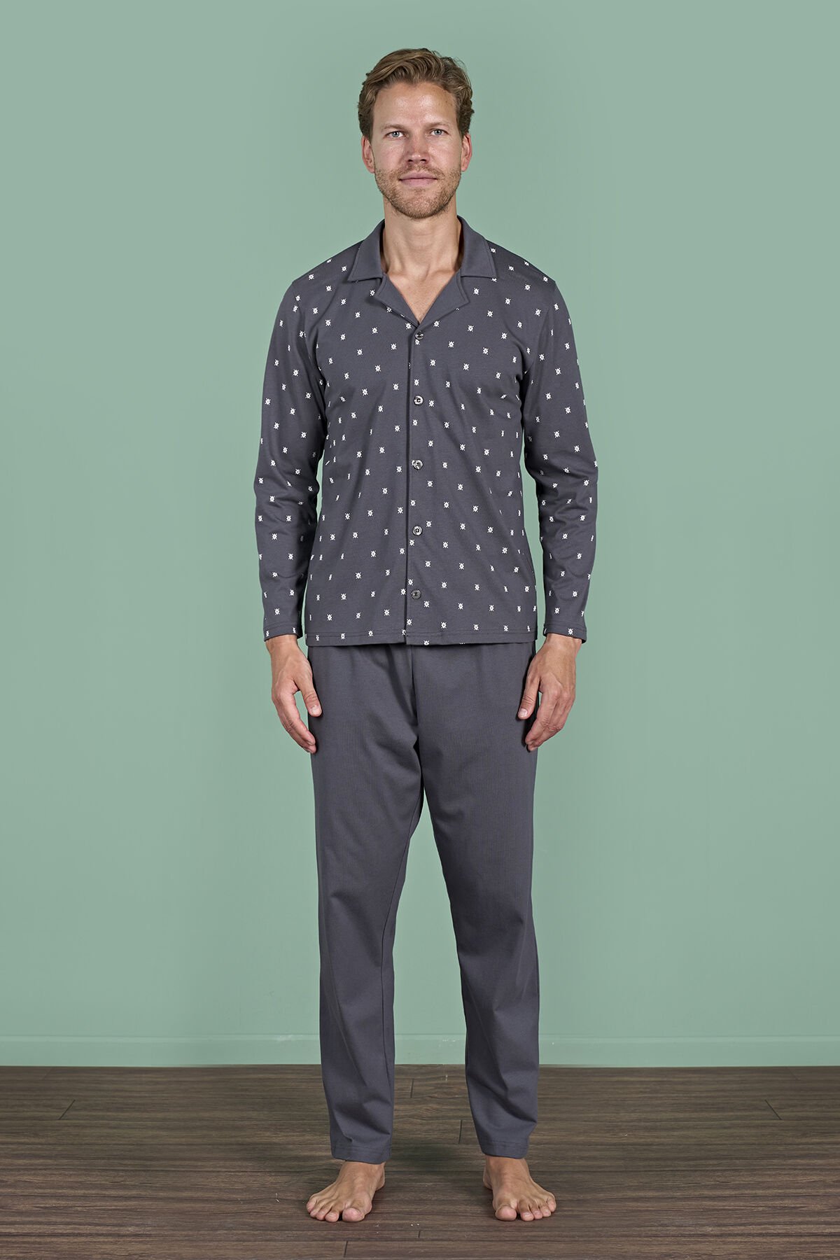 Pijadore 1928 (m-L-Xl-Xxl) Uzun Kollu Erkek Pijama Takım 4'lü