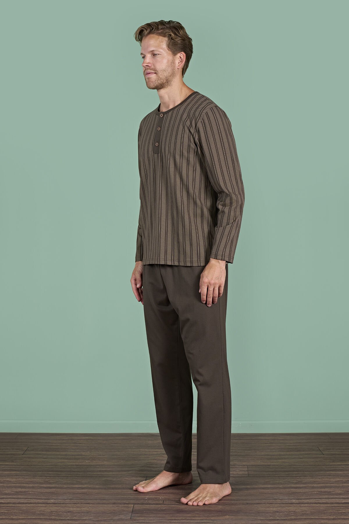 Pijadore 1949 (m-L-Xl-Xxl) Uzun Kollu Erkek Pijama Takım 4'lü