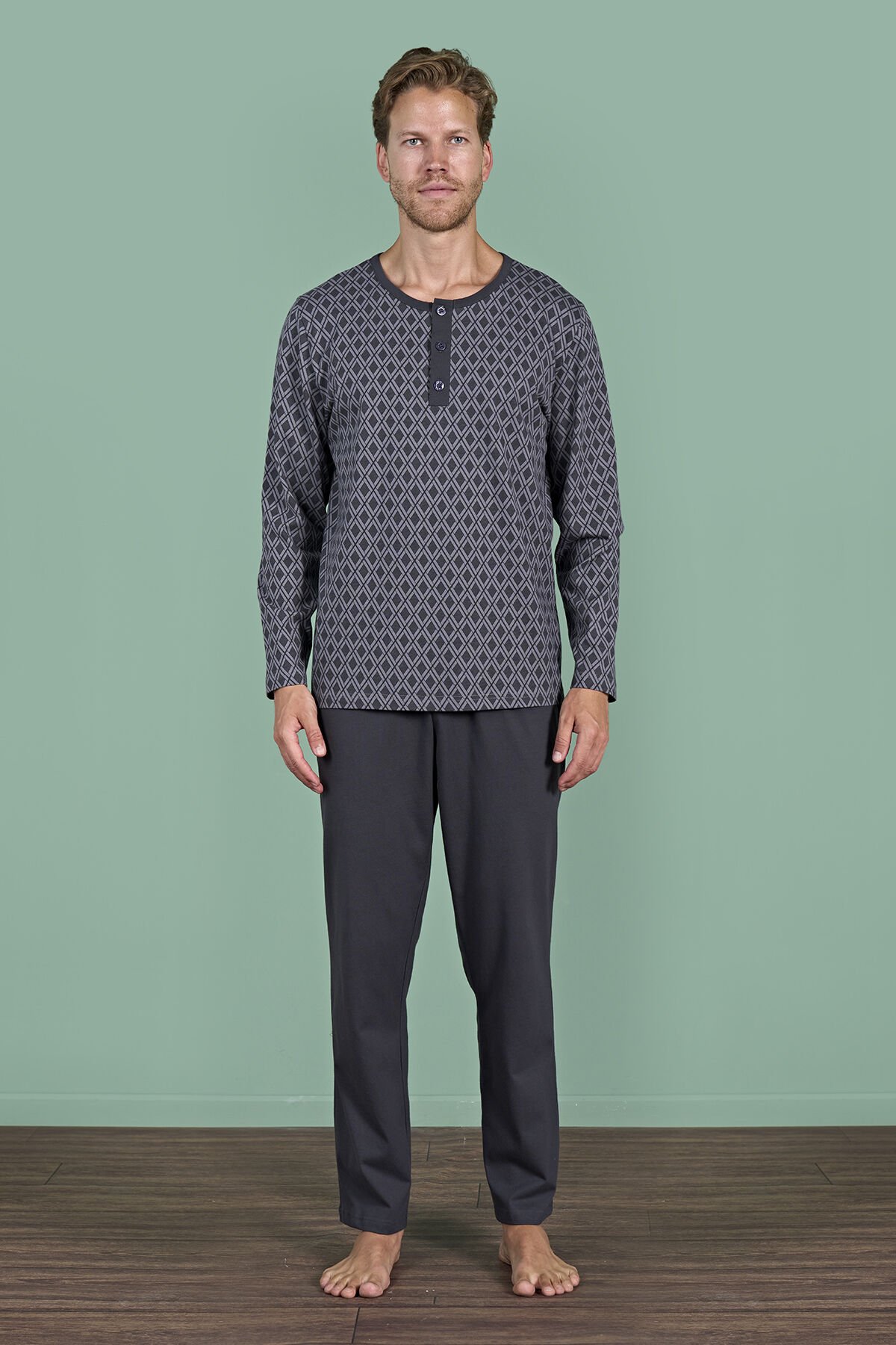 Pijadore 1968 (m-L-Xl-Xxl) Uzun Kollu Erkek Pijama Takım 4'lü