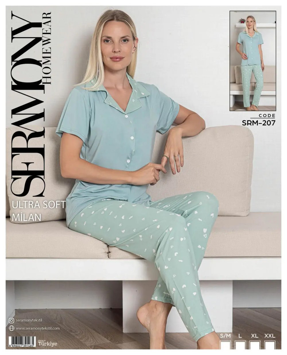 Seramony 207 (s-M-L-Xl-Xxl) Soft Milan Kısa Kollu Boydan Düğmeli Bayan Pijama Takım 4'lü