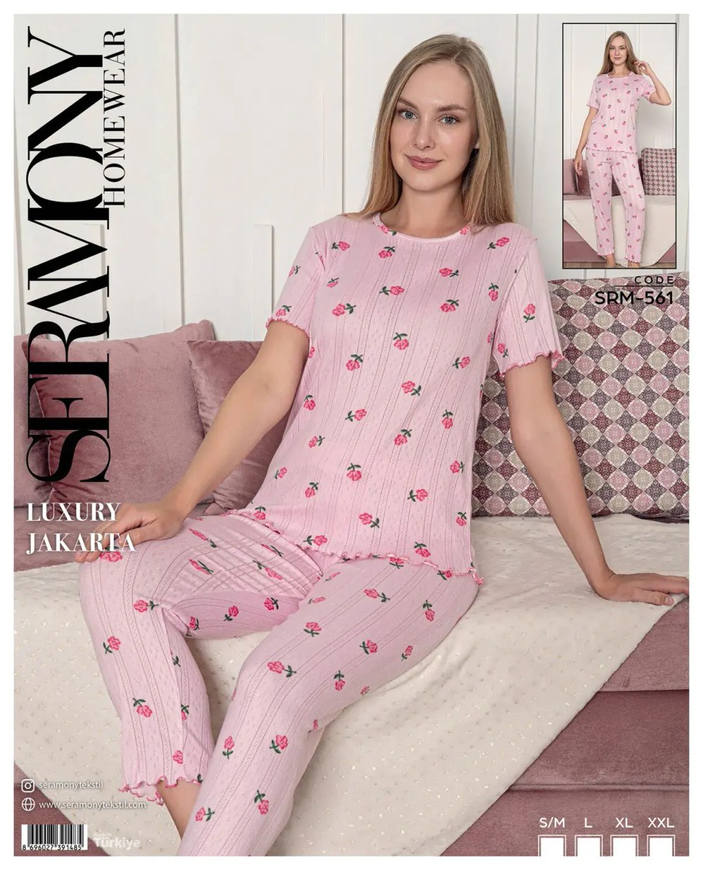 Seramony 561 (s-M-L-Xl-Xxl) Bayan Jakarlıkısa Kollu Pijama Takımı 4'lü