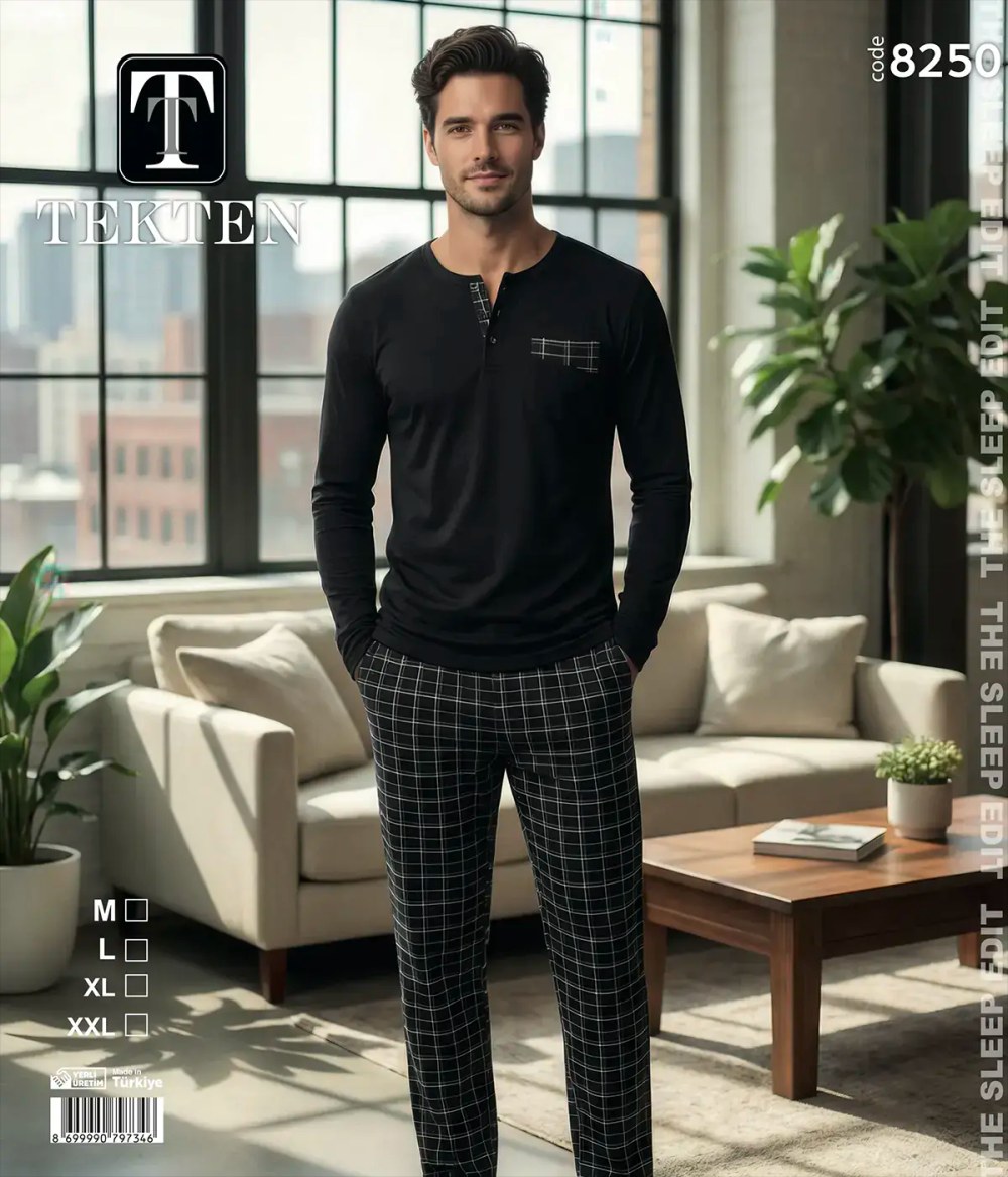 Tekten 8250 (m-L-Xl-Xxl) Erkek Uzun Kollu Pijama Takım