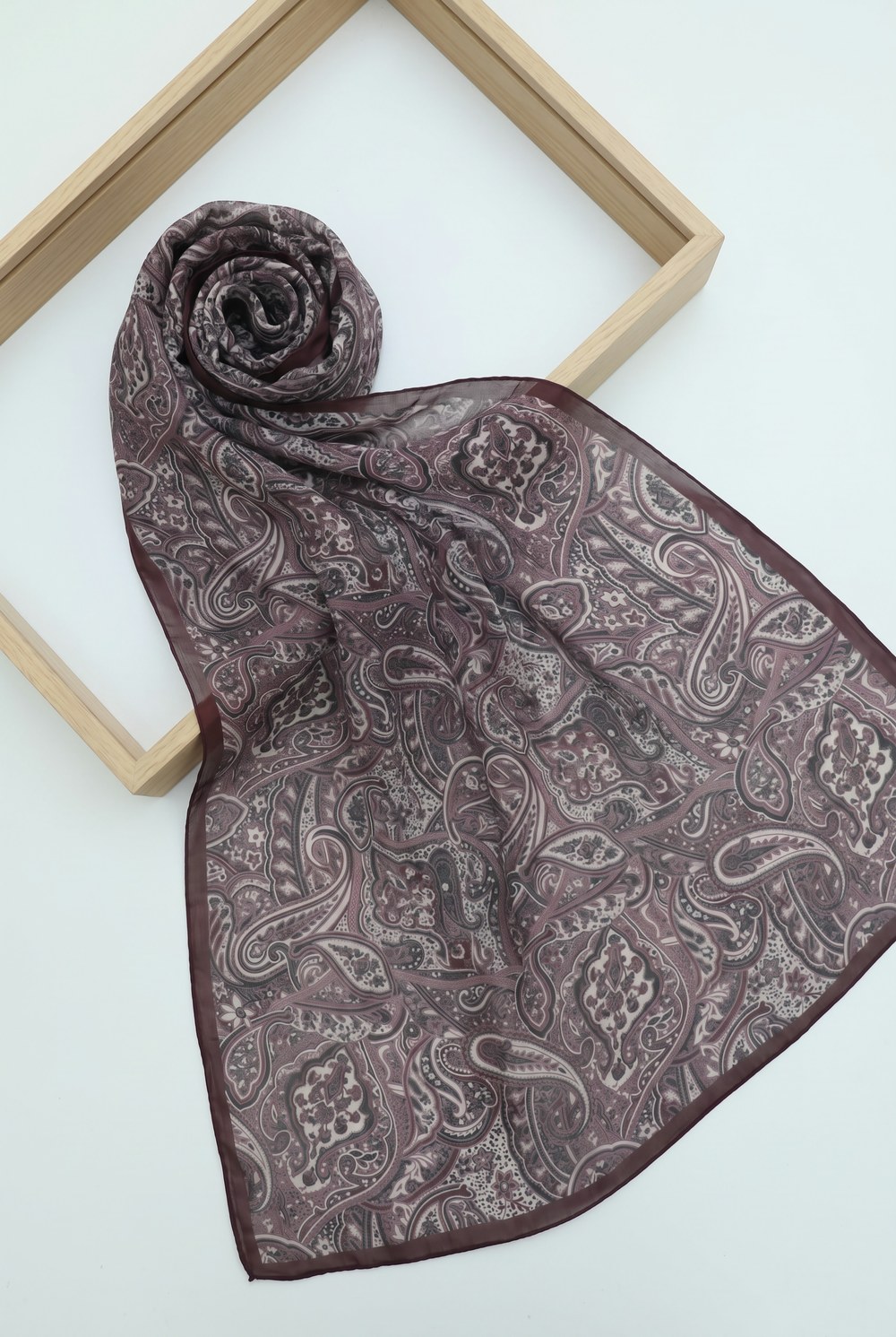 Geleneksel Floral Desenli Coton Şal -Mürdüm