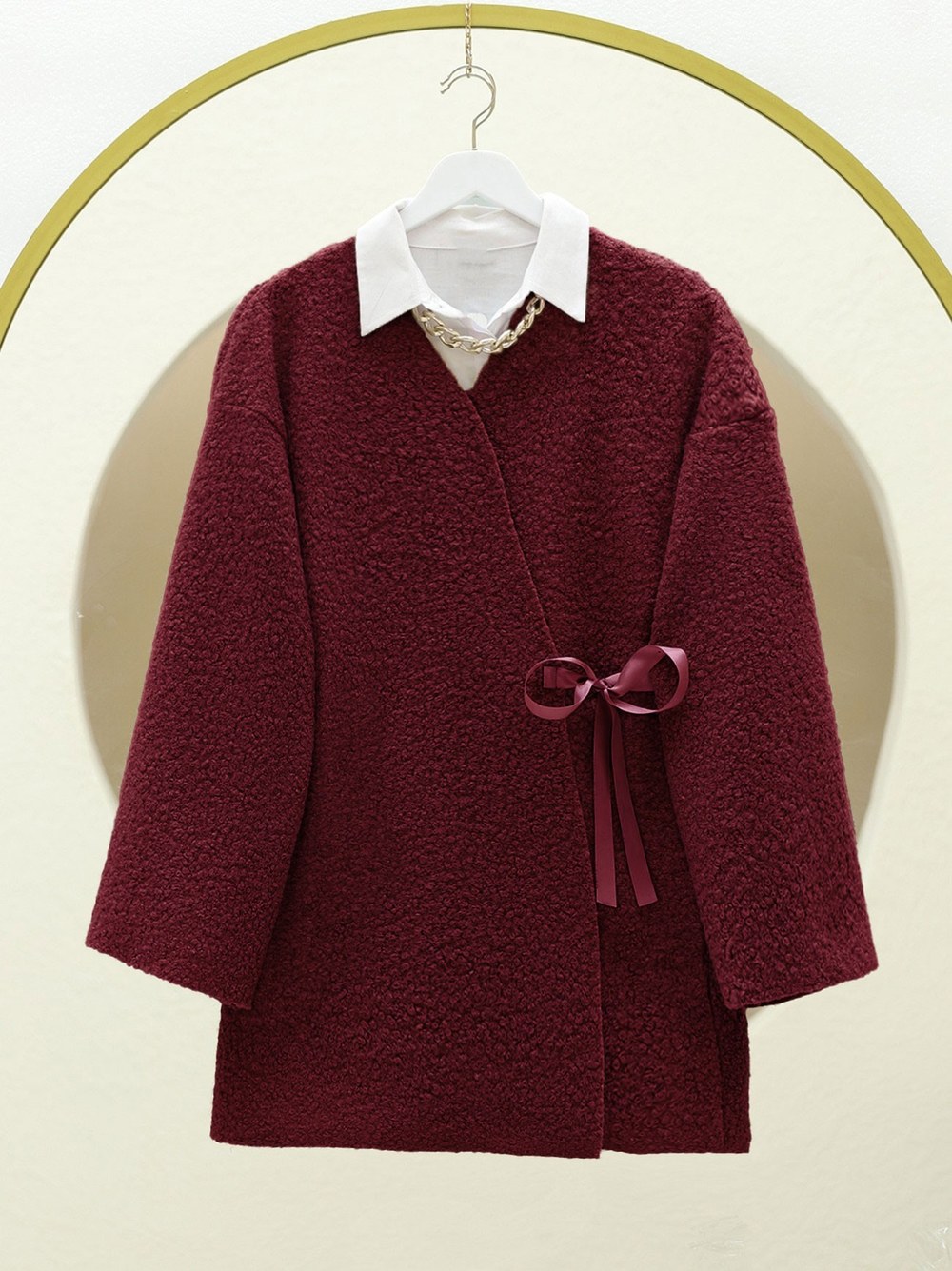 Yandan Bağlamalı Buklet Kimono -Bordo